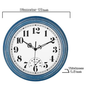 Zyzamay blue 12-inch clock, easy-read design for any outdoor area.