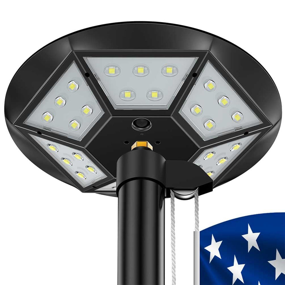 ZZE flag pole light with top solar panel for outdoor use