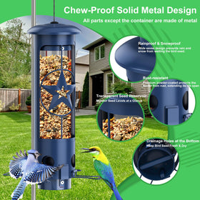 ZZOOEE all-weather metal feeder resists rust for year-round garden feeding.