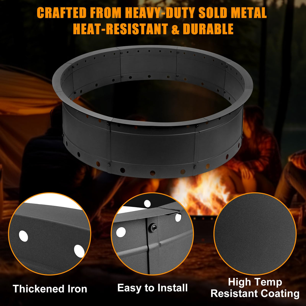 Zzuvjoy fire pit ring anti-rust coating withstands weather and rain