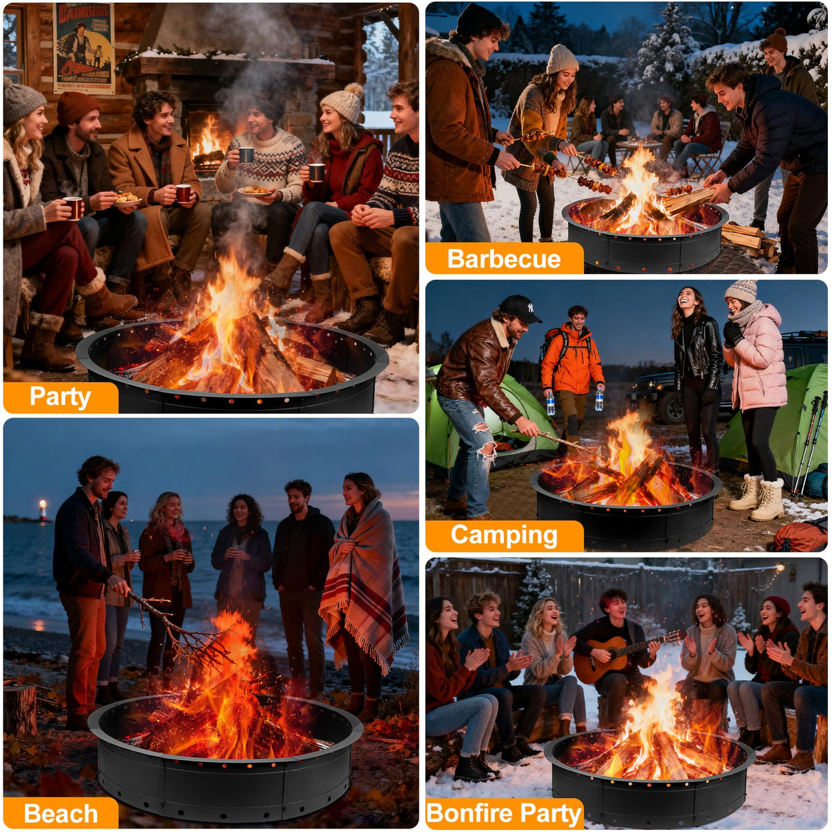Zzuvjoy fire pit ring seats 6-8 around a cozy flame