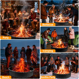 Zzuvjoy fire pit ring seats 6-8 around a cozy flame